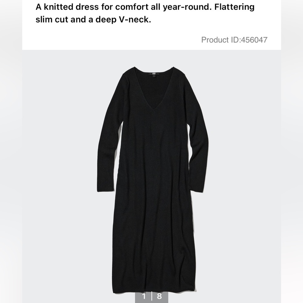 Uniqlo Merino Blend Fitted V-Neck Long-Sleeve Dress Black